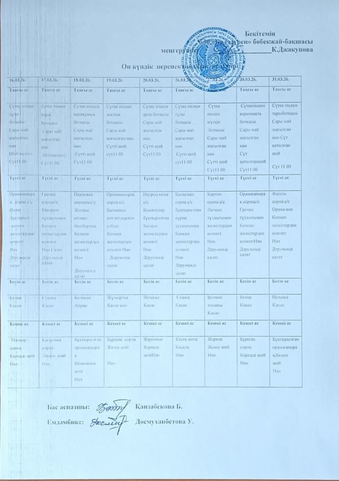 10 күндік перспективтік ас мәзірі 16.03.2026 жыл - 31.03.2026жыл"